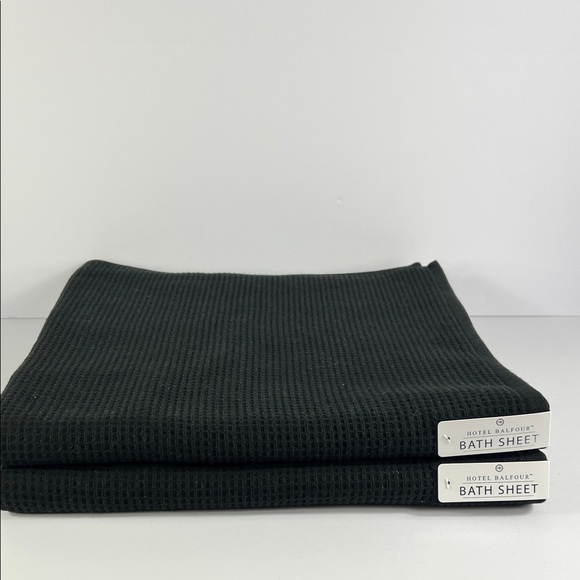 2 Pc Hotel Balfour Black Bath Sheet Set Waffle Textured 100% Cotton NEW - Picture 1 of 7